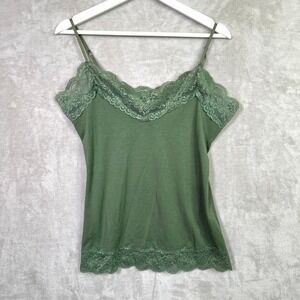 Vintage Y2K Volume One Green Lace Trim Camisole Tank Top XL Fairycore Coquette
